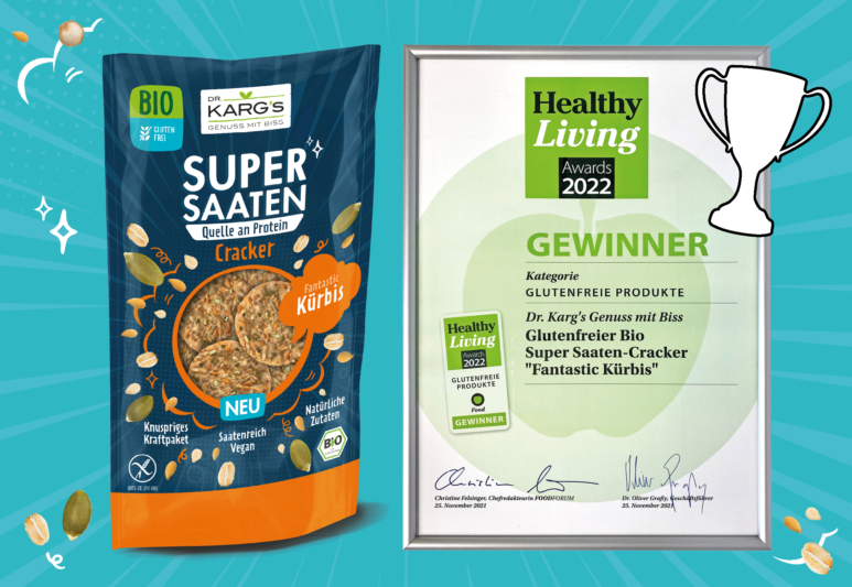 Die neuen, glutenfreien Bio Super Saaten-Cracker „Fantastic Kürbis“ gewinnen den Healthy Living Award der Dolde Mediengruppe